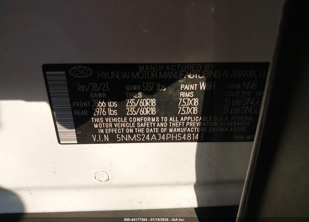 2023 HYUNDAI SANTA FE SEL VIN: 5NMS24AJ4PH548143