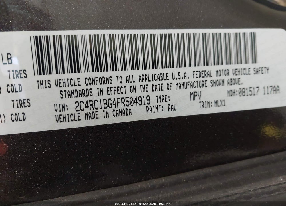 2015 CHRYSLER TOWN & COU VIN: 2C4RC1BG4FR504919