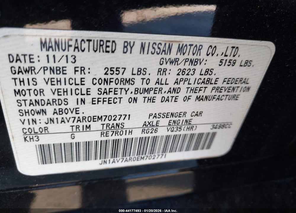 2014 INFINITI Q50 HYBRID SPORT VIN: JN1AV7AR0EM702771