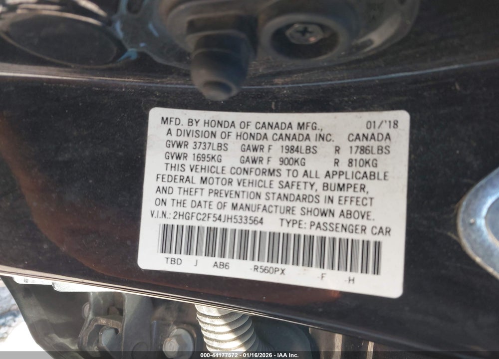 2018 HONDA CIVIC LX VIN: 2HGFC2F54JH533564
