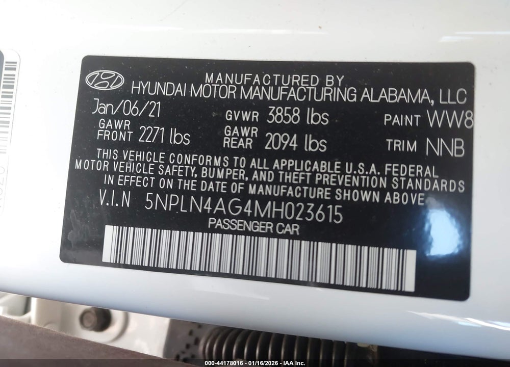 2021 HYUNDAI ELANTRA SEL VIN: 5NPLN4AG4MH023615
