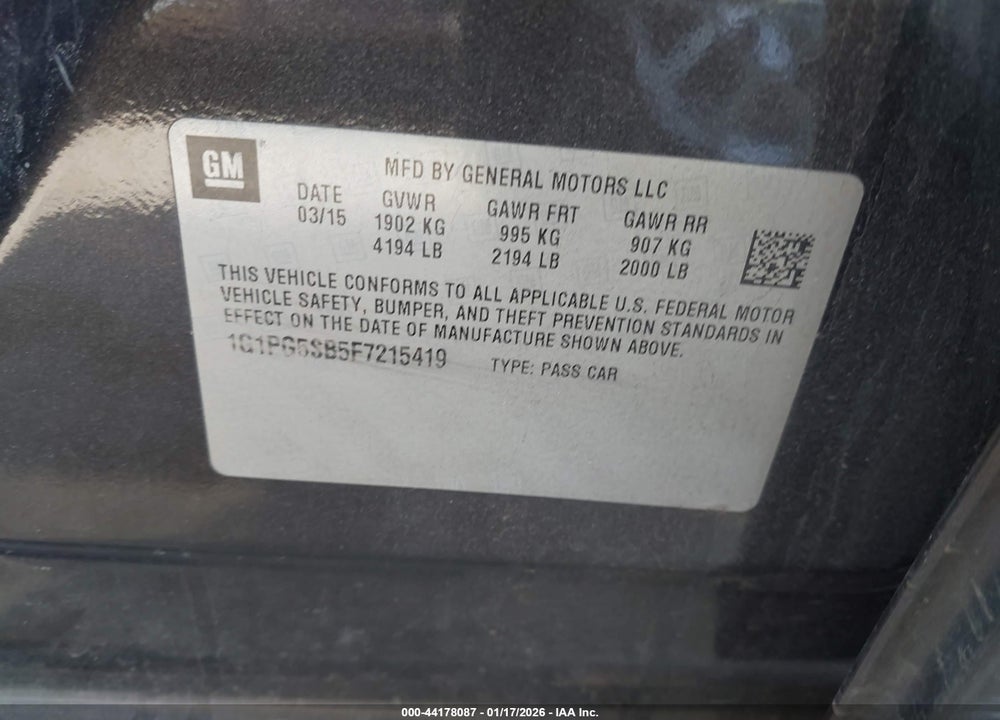 2015 CHEVROLET CRUZE LTZ VIN: 1G1PG5SB5F7215419