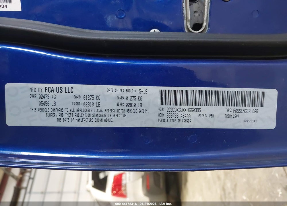 2019 DODGE CHARGER SCAT PACK RWD VIN: 2C3CDXGJXKH660395