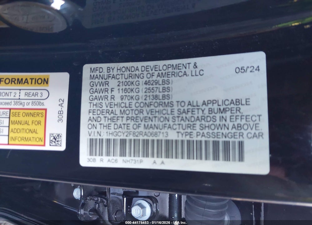 2024 HONDA ACCORD HYBRID TOURING VIN: 1HGCY2F82RA068713