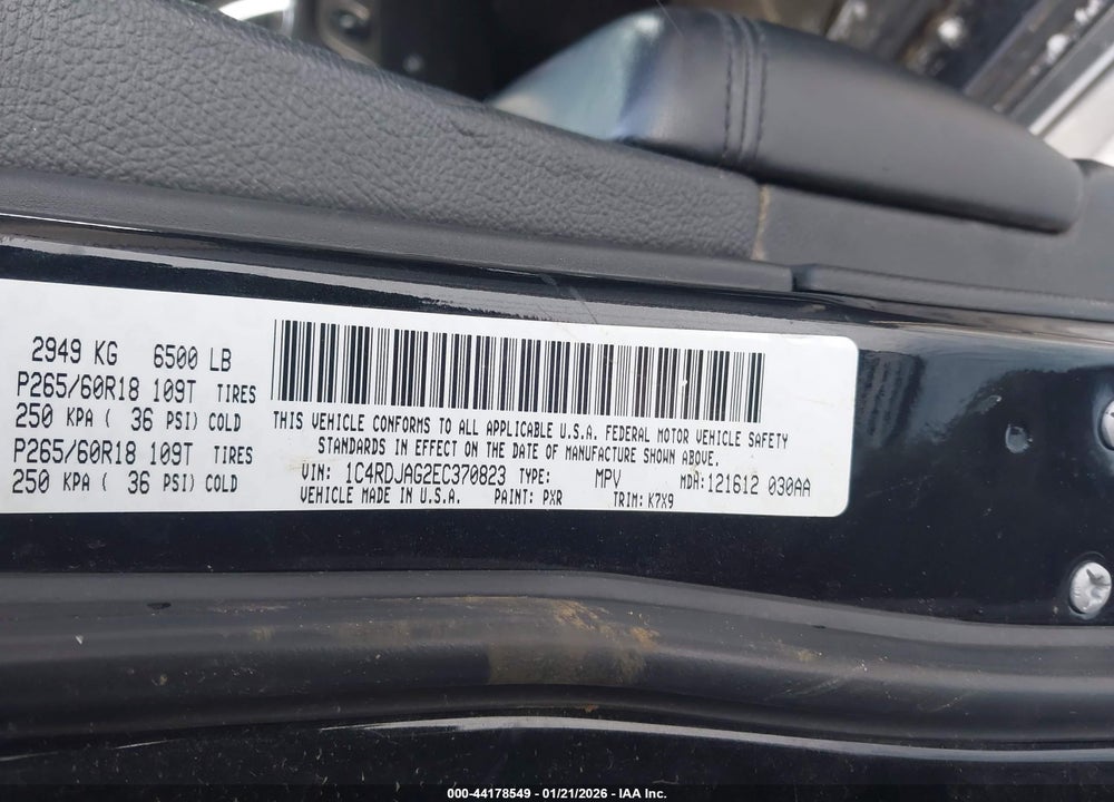 2014 DODGE DURANGO SXT VIN: 1C4RDJAG2EC370823