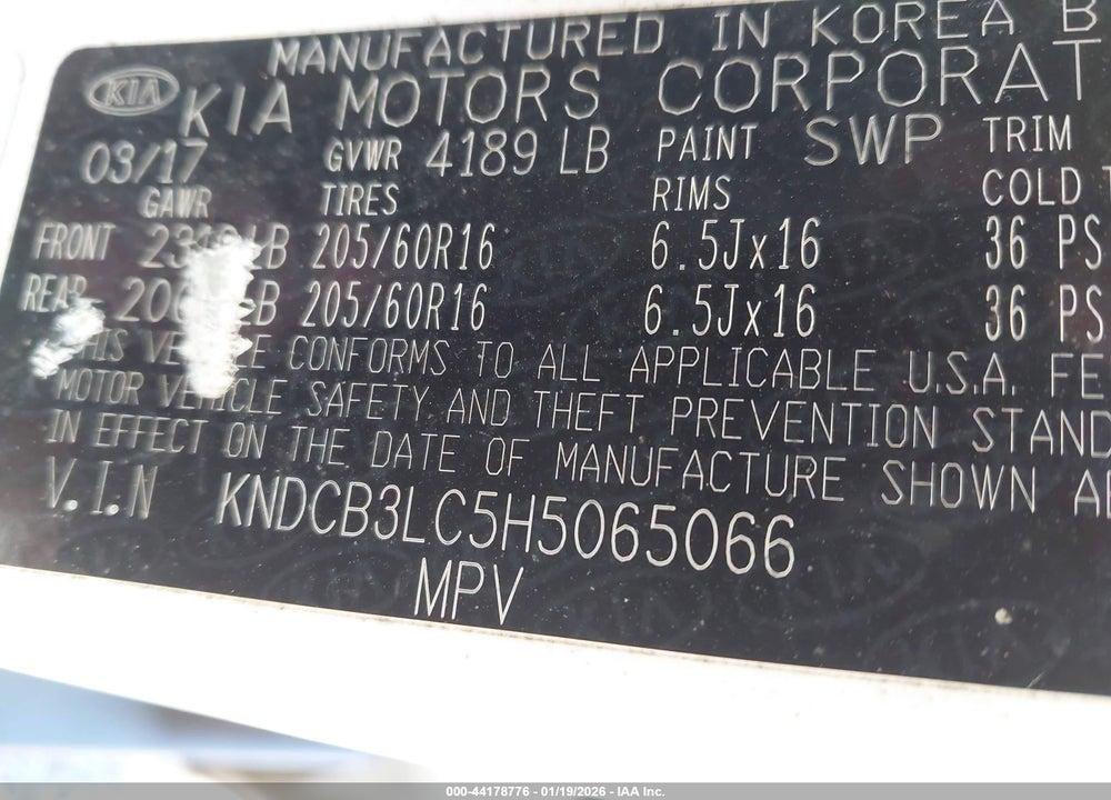2017 KIA NIRO LX VIN: KNDCB3LC5H5065066