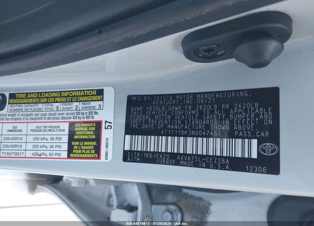 2022 TOYOTA CAMRY SE AWD VIN: 4T1T11BK3NU047467