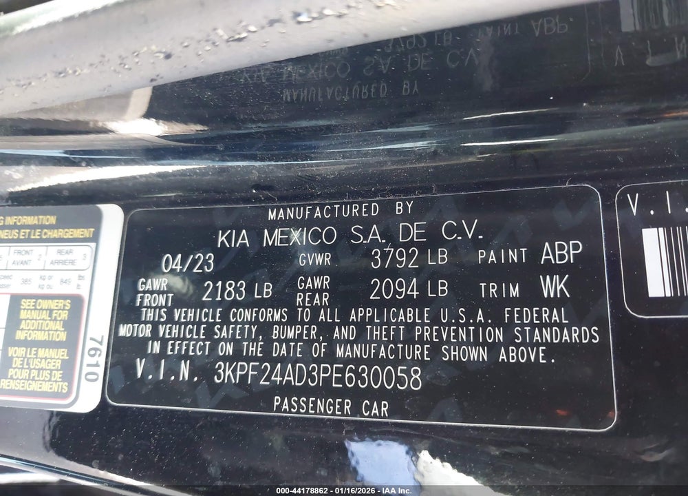 2023 KIA FORTE LXS VIN: 3KPF24AD3PE630058