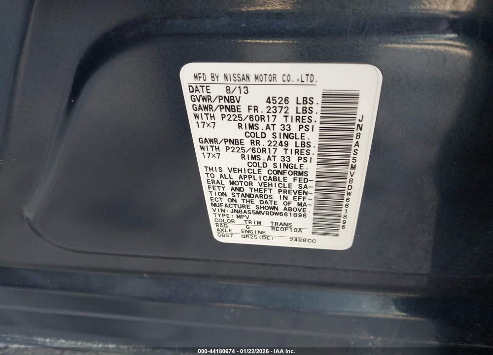 2013 NISSAN ROGUE SV VIN: JN8AS5MV8DW661896