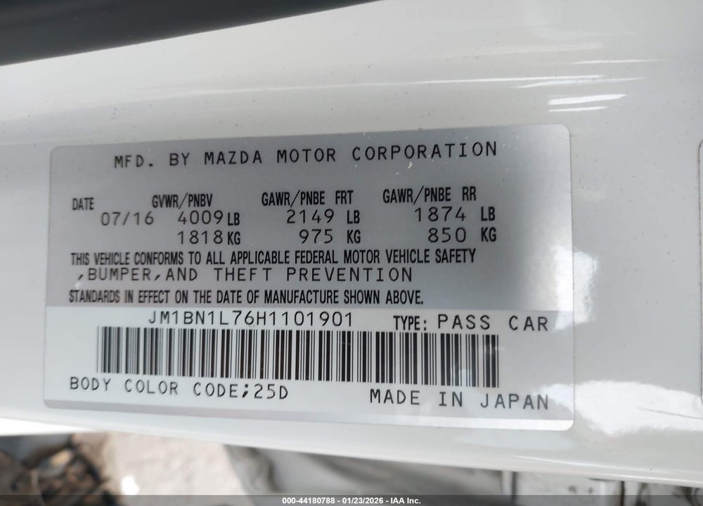 2017 MAZDA 3 TOURING VIN: JM1BN1L76H1101901