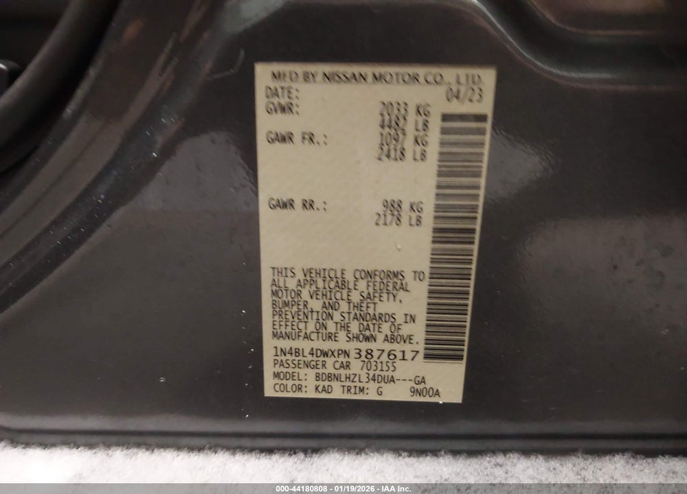2023 NISSAN ALTIMA SV INTELLIGENT AWD VIN: 1N4BL4DWXPN387617