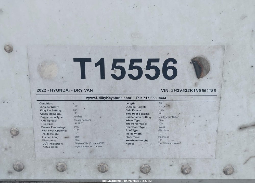 2022 HYUNDAI TRANSLEAD INC DRY VAN VIN: 3H3V532K1NS561186
