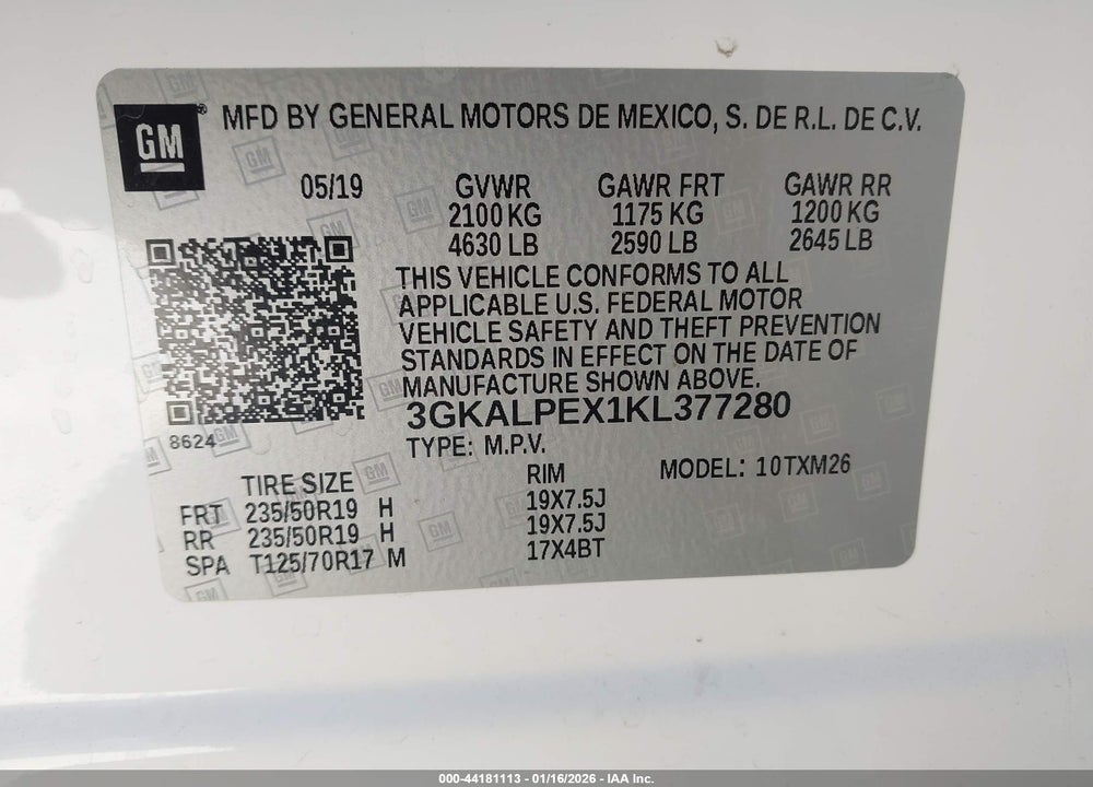 2019 GMC TERRAIN SLT VIN: 3GKALPEX1KL377280