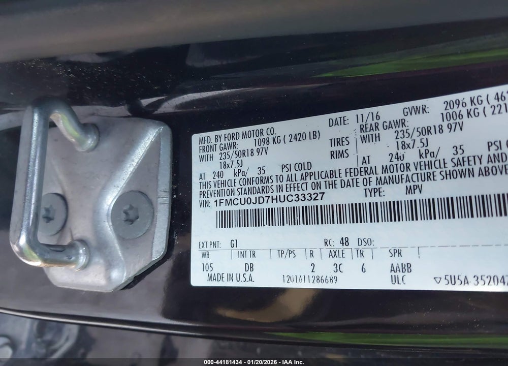 2017 FORD ESCAPE TITANIUM VIN: 1FMCU0JD7HUC33327