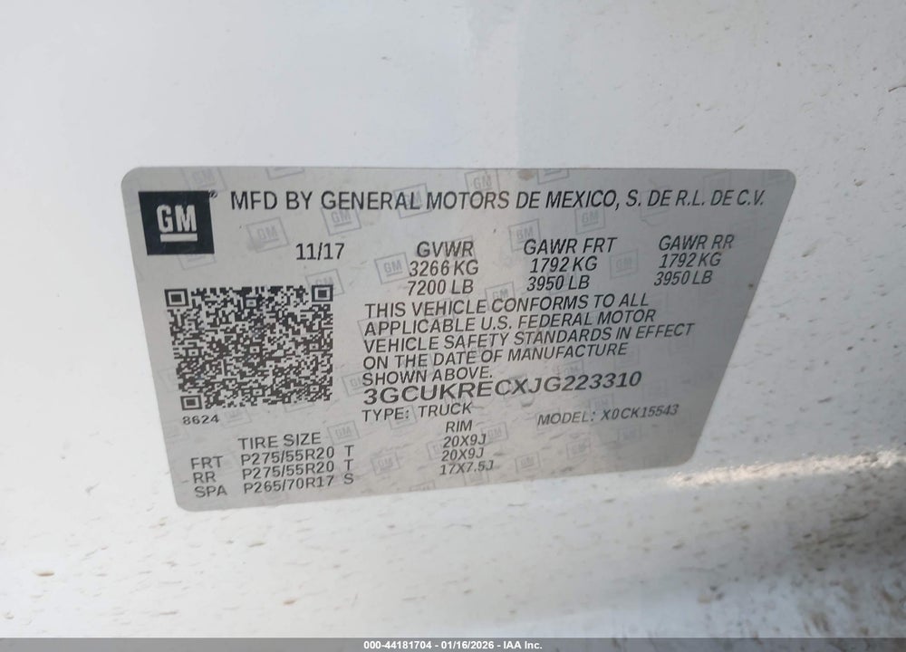 2018 CHEVROLET SILVERADO 1500 1LT VIN: 3GCUKRECXJG223310