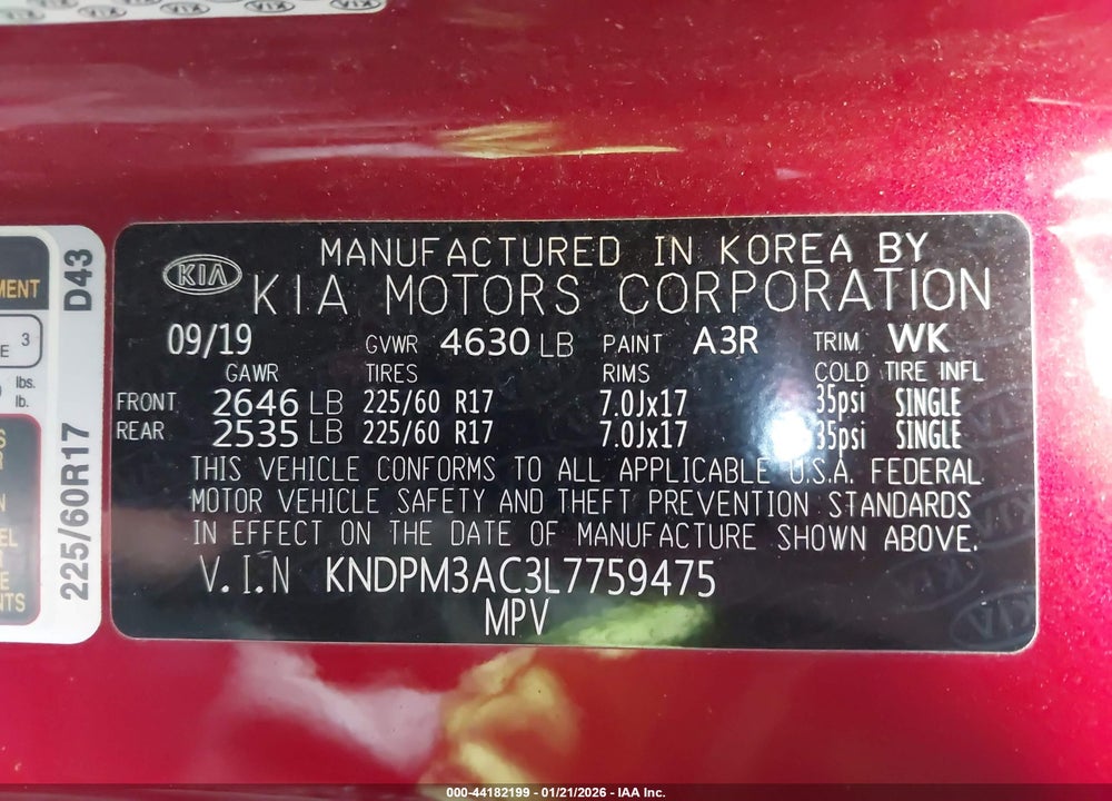 2020 KIA SPORTAGE LX VIN: KNDPM3AC3L7759475
