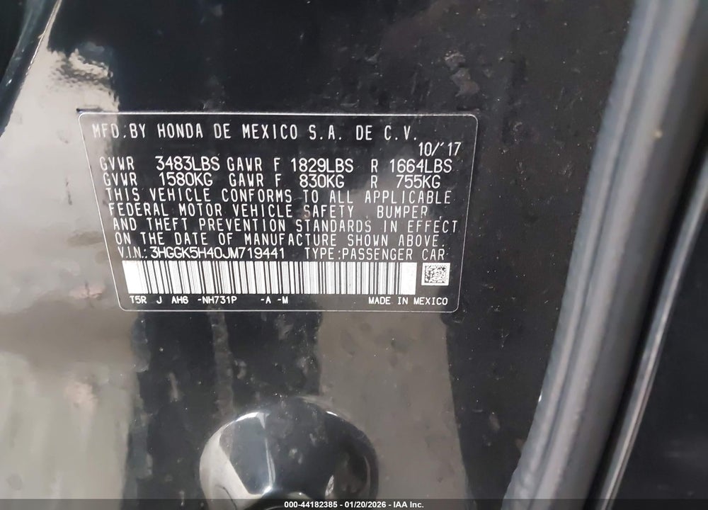 2018 HONDA FIT LX VIN: 3HGGK5H40JM719441