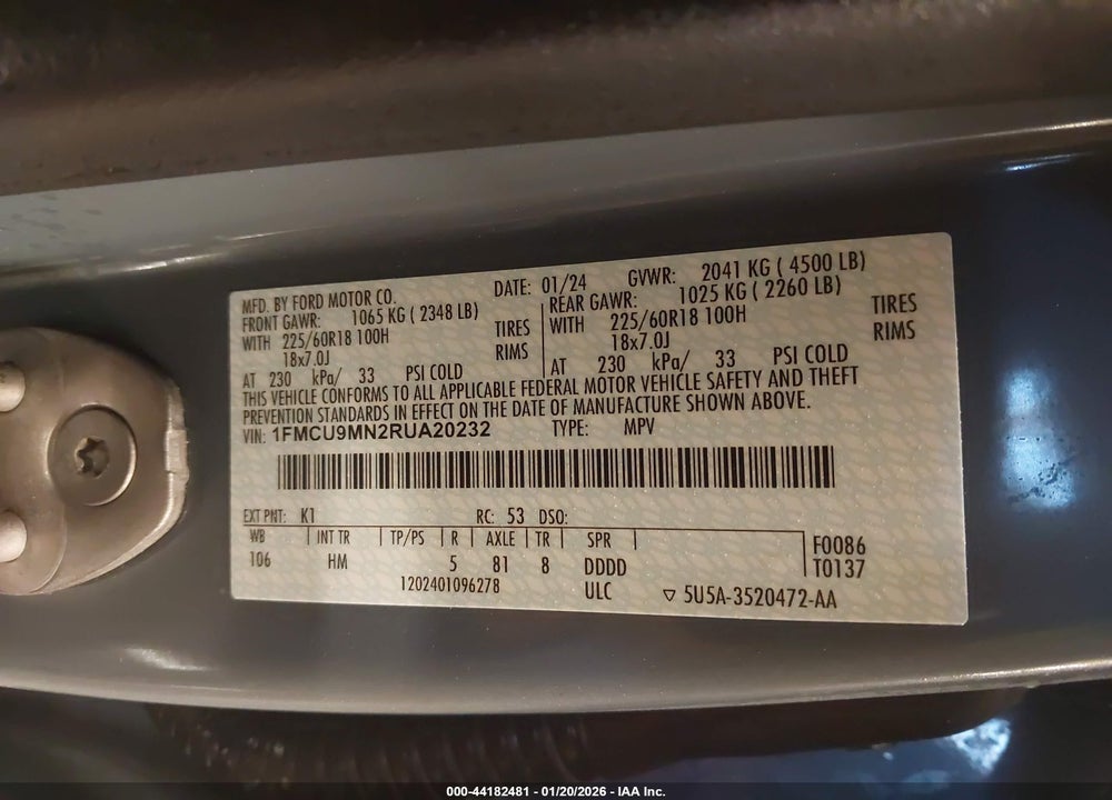 2024 FORD ESCAPE ST-LINE VIN: 1FMCU9MN2RUA20232