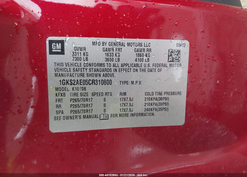 2012 GMC YUKON SLE VIN: 1GKS2AE05CR310800