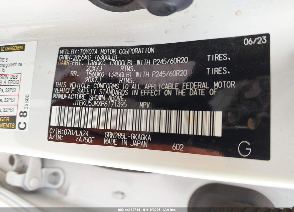2023 TOYOTA 4RUNNER LIMITED VIN: JTEKU5JRXP6171395