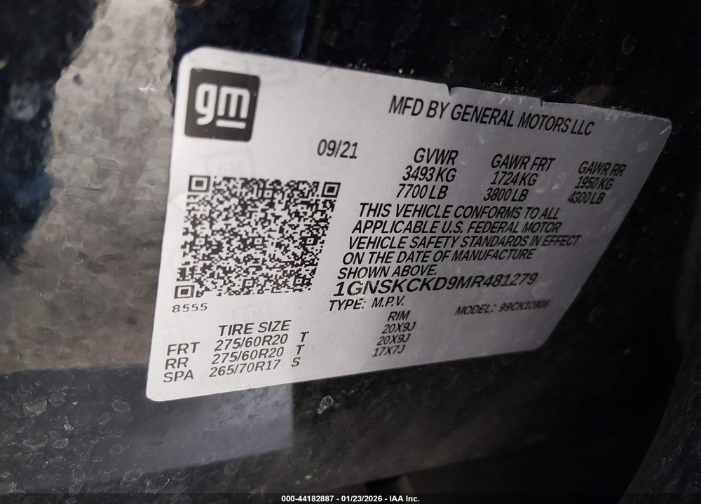 2021 CHEVROLET SUBURBAN 4WD LT VIN: 1GNSKCKD9MR481279