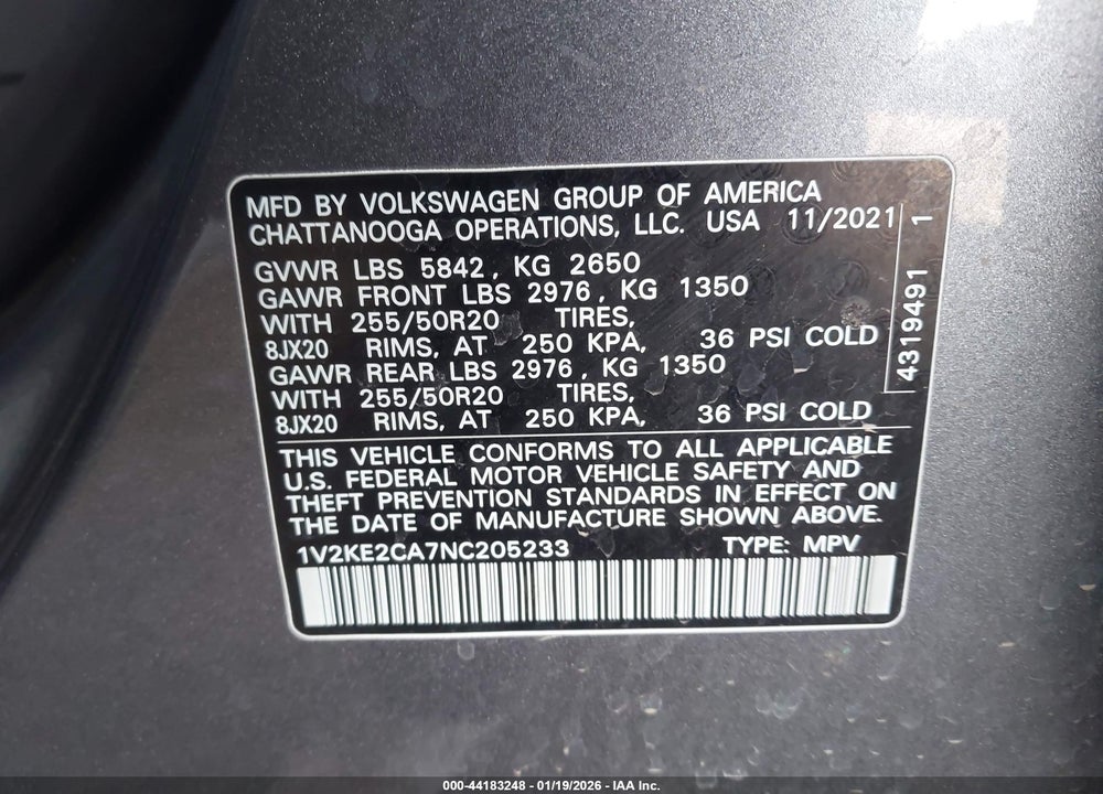 2022 VOLKSWAGEN ATLAS CROSS SPORT 3.6L V6 SE W/TECHNOLOGY VIN: 1V2KE2CA7NC205233
