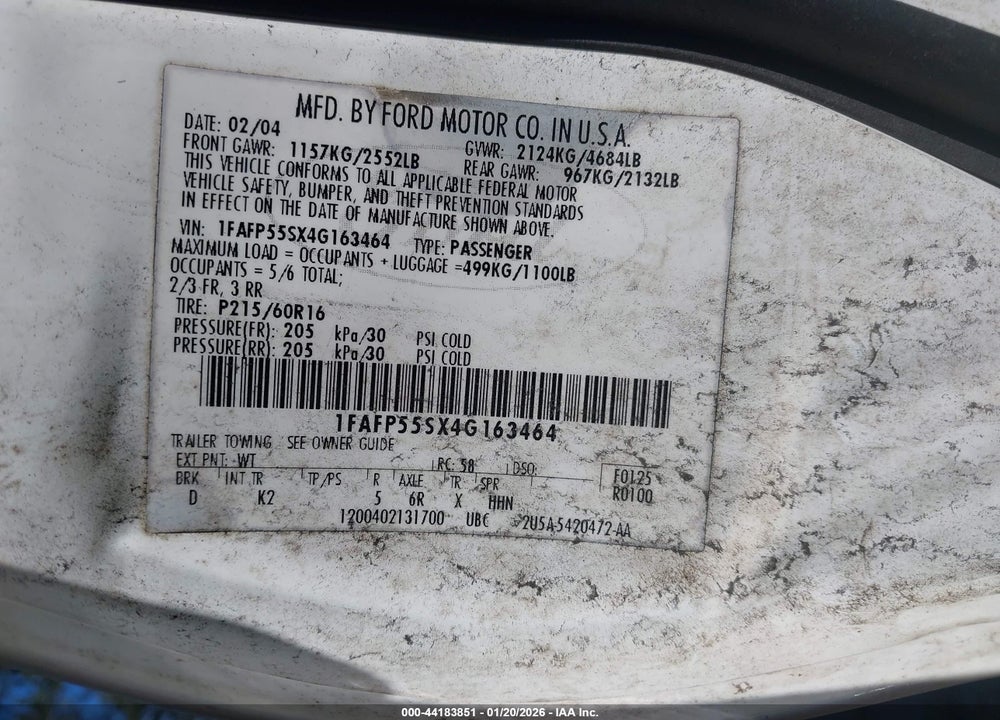 2004 FORD TAURUS SES VIN: 1FAFP55SX4G163464