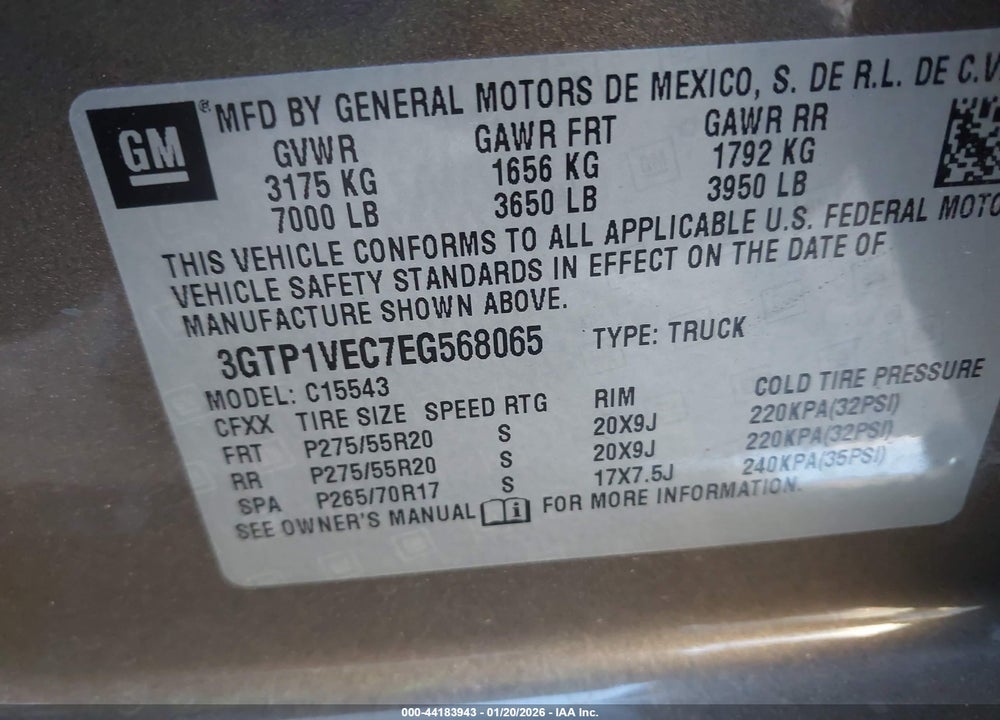 2014 GMC SIERRA 1500 SLT VIN: 3GTP1VEC7EG568065
