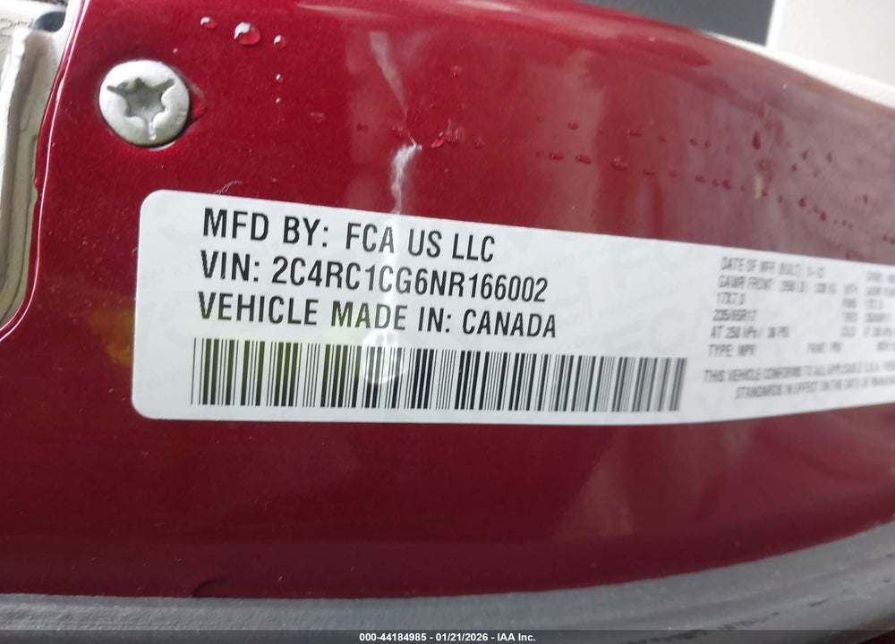 2022 CHRYSLER VOYAGER LX VIN: 2C4RC1CG6NR166002