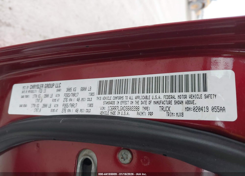2013 RAM 1500 SLT VIN: 1C6RR7LGXDS602288