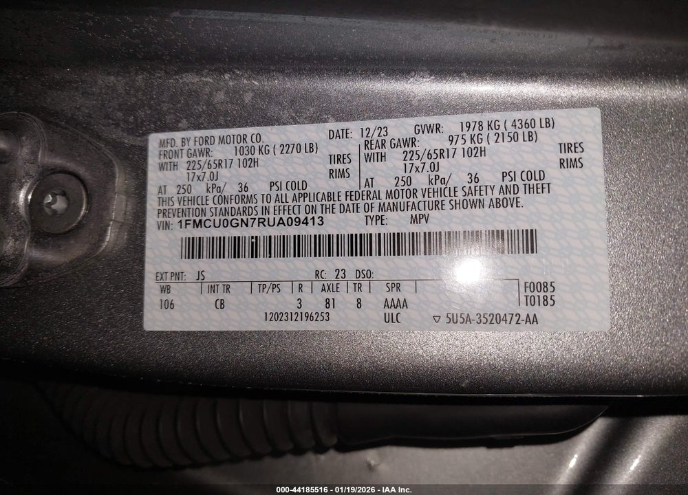 2024 FORD ESCAPE ACTIVE VIN: 1FMCU0GN7RUA09413