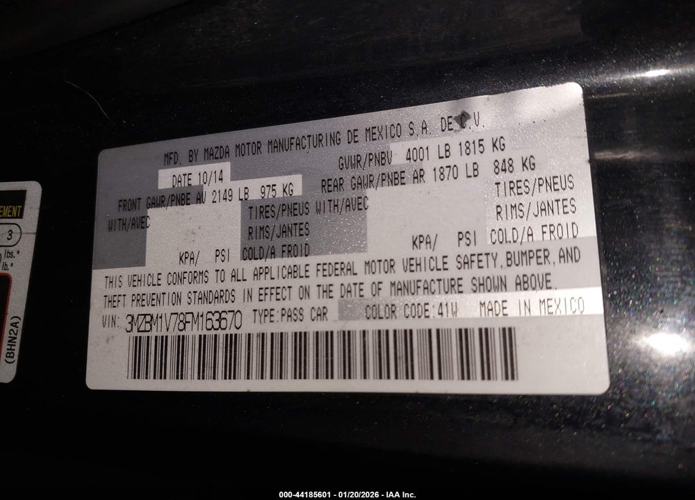 2015 MAZDA 3 I TOURING VIN: 3MZBM1V78FM163670