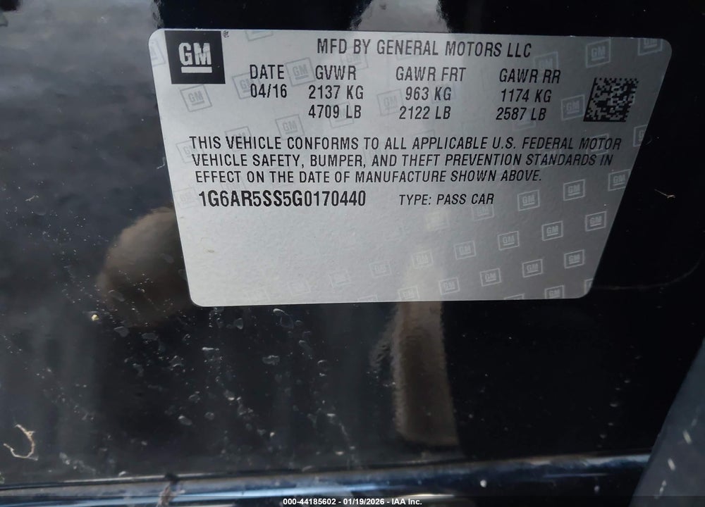 2016 CADILLAC CTS LUXURY COLLECTION VIN: 1G6AR5SS5G0170440