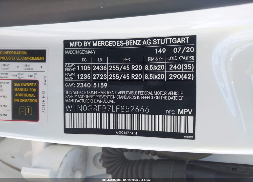 2020 MERCEDES-BENZ GLC 300 4MATIC VIN: W1N0G8EB7LF852666