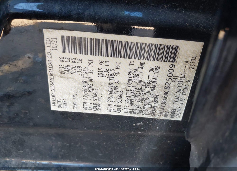 2021 NISSAN ROGUE SV FWD VIN: 5N1AT3BA6MC825009