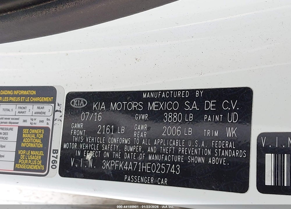 2017 KIA FORTE LX VIN: 3KPFK4A71HE025743
