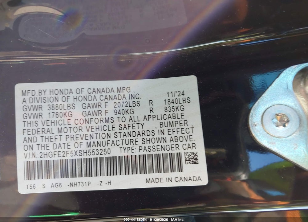 2025 HONDA CIVIC SPORT VIN: 2HGFE2F5XSH553250