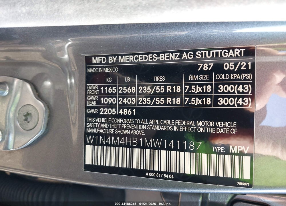 2021 MERCEDES-BENZ GLB 250 4MATIC VIN: W1N4M4HB1MW141187