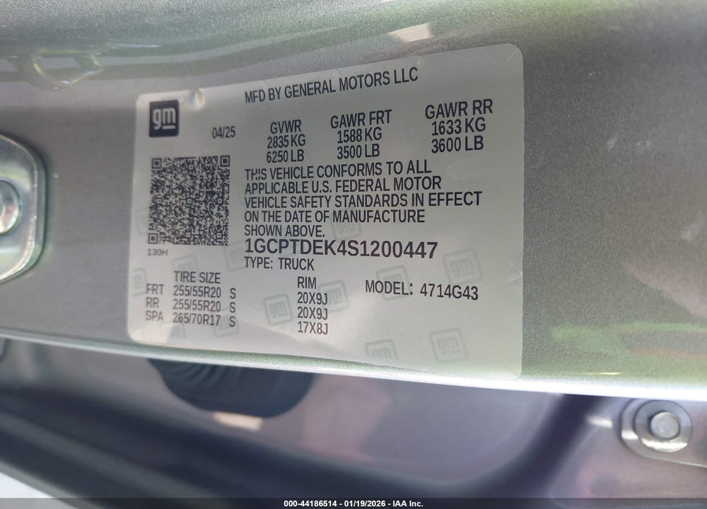 2025 CHEVROLET COLORADO 4WD Z71 VIN: 1GCPTDEK4S1200447