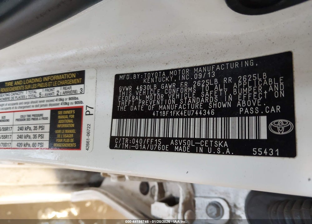 2014 TOYOTA CAMRY SE VIN: 4T1BF1FK4EU744346