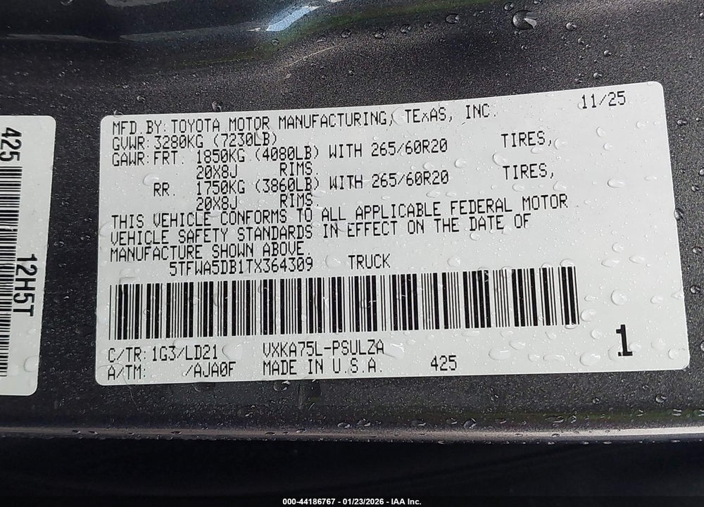 2026 TOYOTA TUNDRA LIMITED CREWMAX 5.5' BED VIN: 5TFWA5DB1TX364309