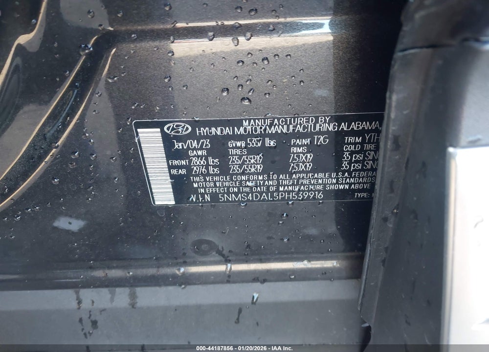 2023 HYUNDAI SANTA FE LIMITED VIN: 5NMS4DAL5PH539916