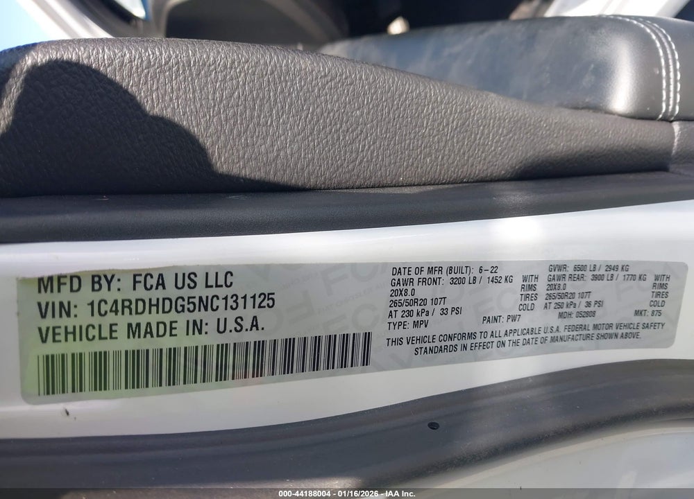 2022 DODGE DURANGO GT RWD VIN: 1C4RDHDG5NC131125