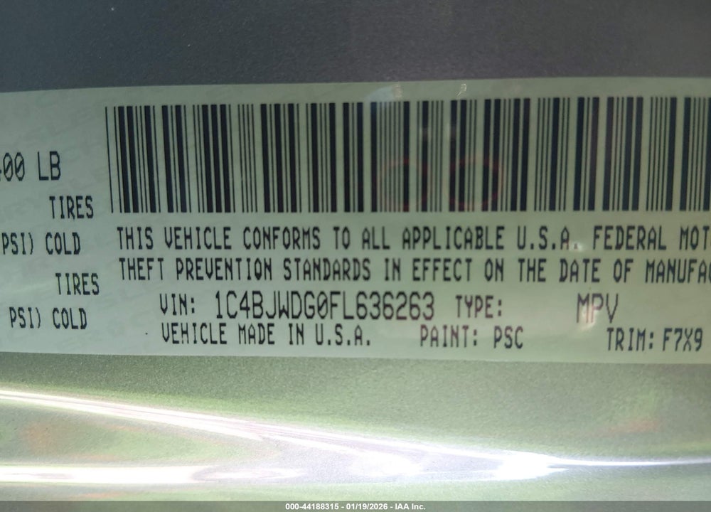 2015 JEEP WRANGLER UNLIMITED FREEDOM EDITION VIN: 1C4BJWDG0FL636263