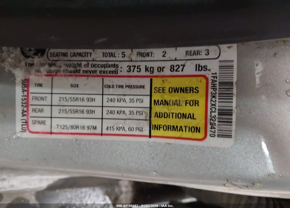 2012 FORD FOCUS SE VIN: 1FAHP3K2XCL328470