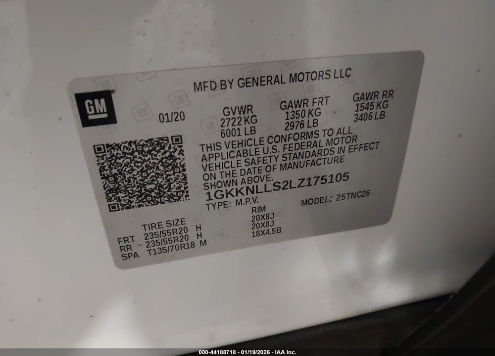 2020 GMC ACADIA AWD AT4 VIN: 1GKKNLLS2LZ175105