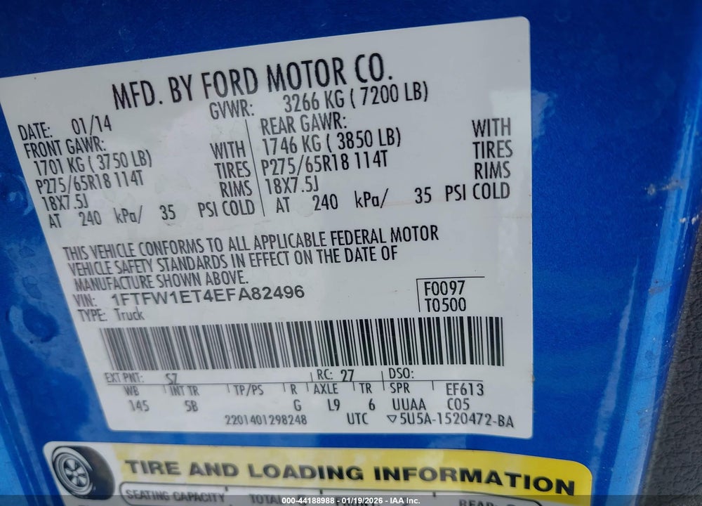 2014 FORD F-150 FX4 VIN: 1FTFW1ET4EFA82496