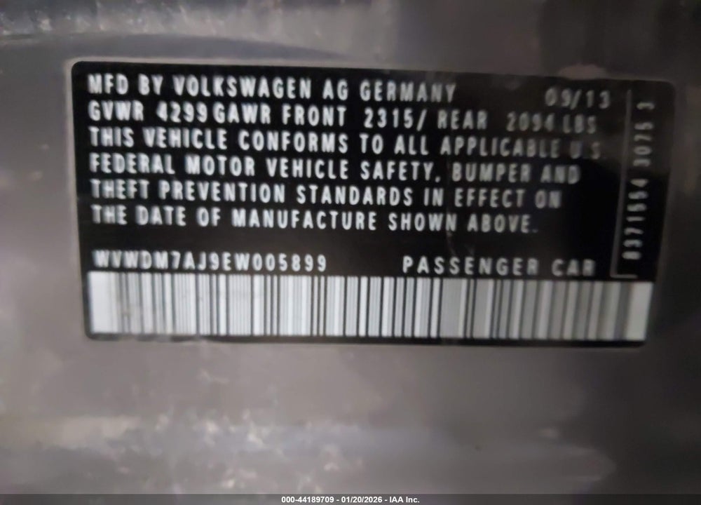 2014 VOLKSWAGEN GOLF 2.0L TDI VIN: WVWDM7AJ9EW005899
