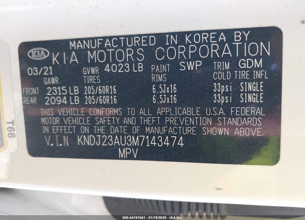 2021 KIA SOUL LX VIN: KNDJ23AU3M7143474