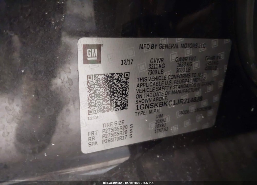 2018 CHEVROLET TAHOE LT VIN: 1GNSKBKC1JR214828